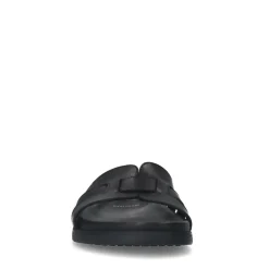 Manfield Zwarte leren slippers^Heren Slippers & Sandalen