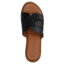 No Stress Zwarte leren slippers^DAMES Slippers