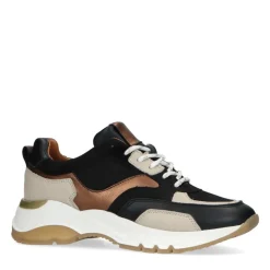 Manfield Zwarte leren sneakers^DAMES Sneakers