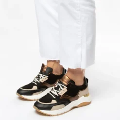 Manfield Zwarte leren sneakers^DAMES Sneakers