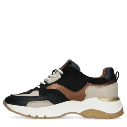 Manfield Zwarte leren sneakers^DAMES Sneakers