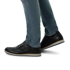 Manfield Zwarte leren sneakers^Heren Sneakers