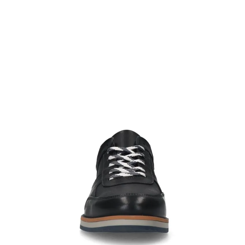 Manfield Zwarte leren sneakers^Heren Sneakers