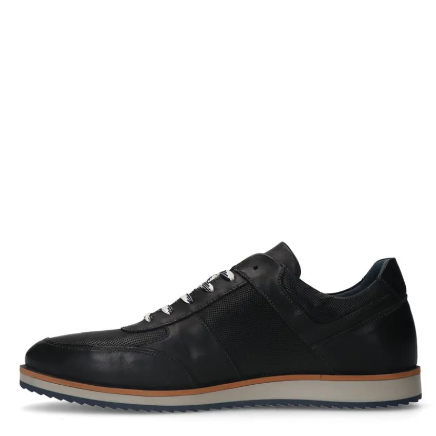 Manfield Zwarte leren sneakers^Heren Sneakers