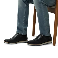 Manfield Zwarte leren sneakers^Heren Sneakers