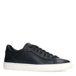 Manfield Zwarte leren sneakers^Heren Sneakers