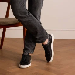 Manfield Zwarte leren sneakers^Heren Sneakers