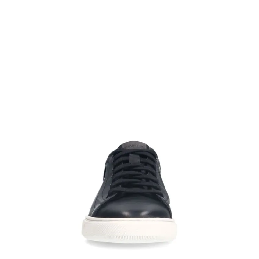 Manfield Zwarte leren sneakers^Heren Sneakers