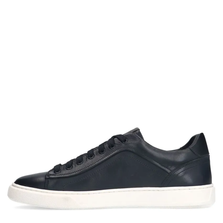 Manfield Zwarte leren sneakers^Heren Sneakers