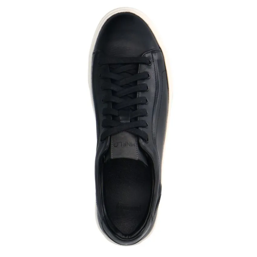 Manfield Zwarte leren sneakers^Heren Sneakers