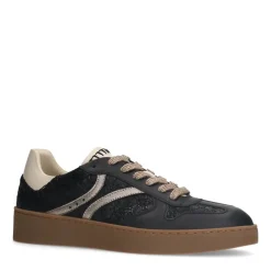 Manfield Zwarte leren sneakers^DAMES Sneakers