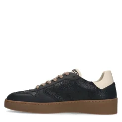 Manfield Zwarte leren sneakers^DAMES Sneakers