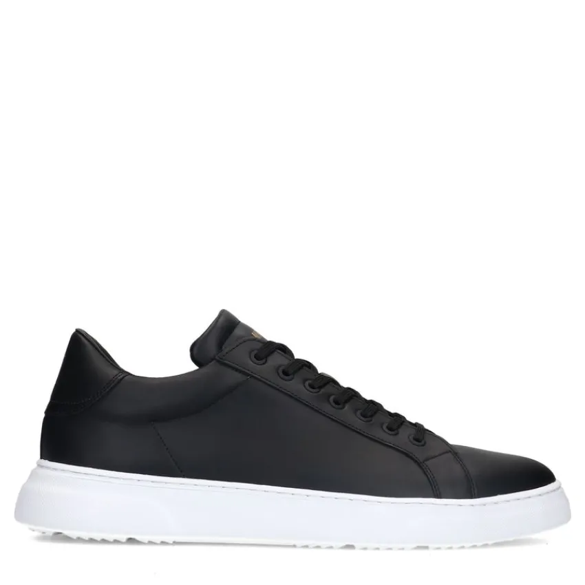 Manfield Zwarte leren sneakers^Heren Sneakers