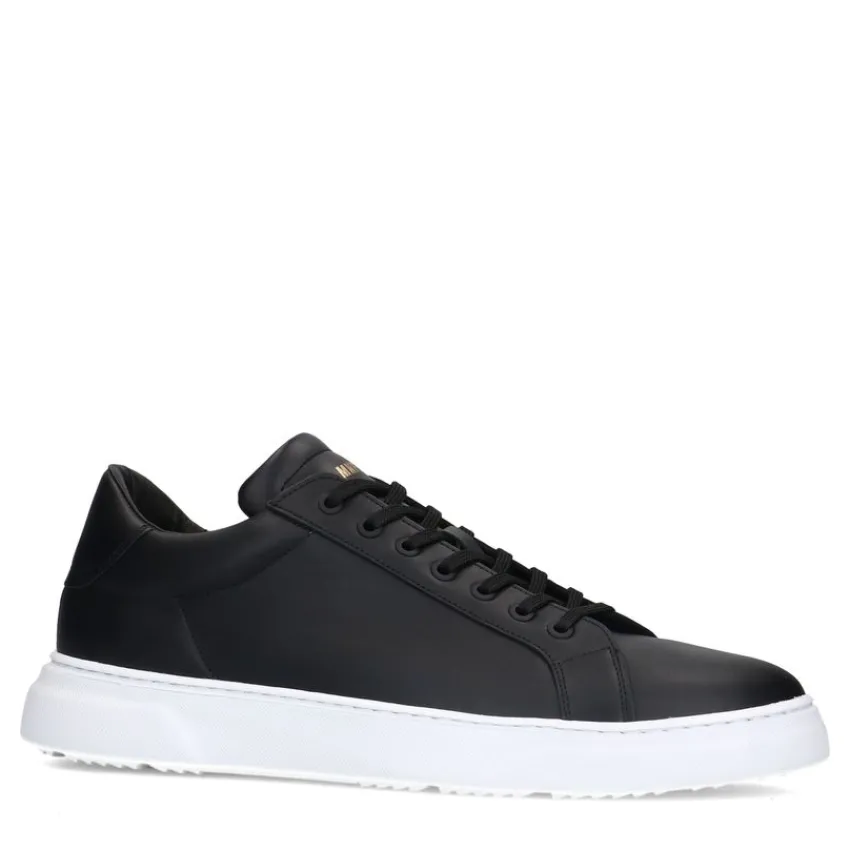 Manfield Zwarte leren sneakers^Heren Sneakers