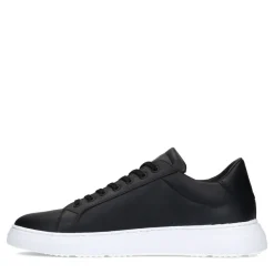 Manfield Zwarte leren sneakers^Heren Sneakers