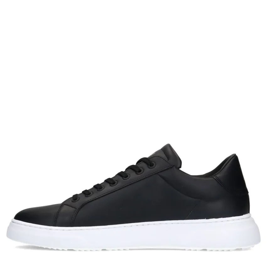 Manfield Zwarte leren sneakers^Heren Sneakers