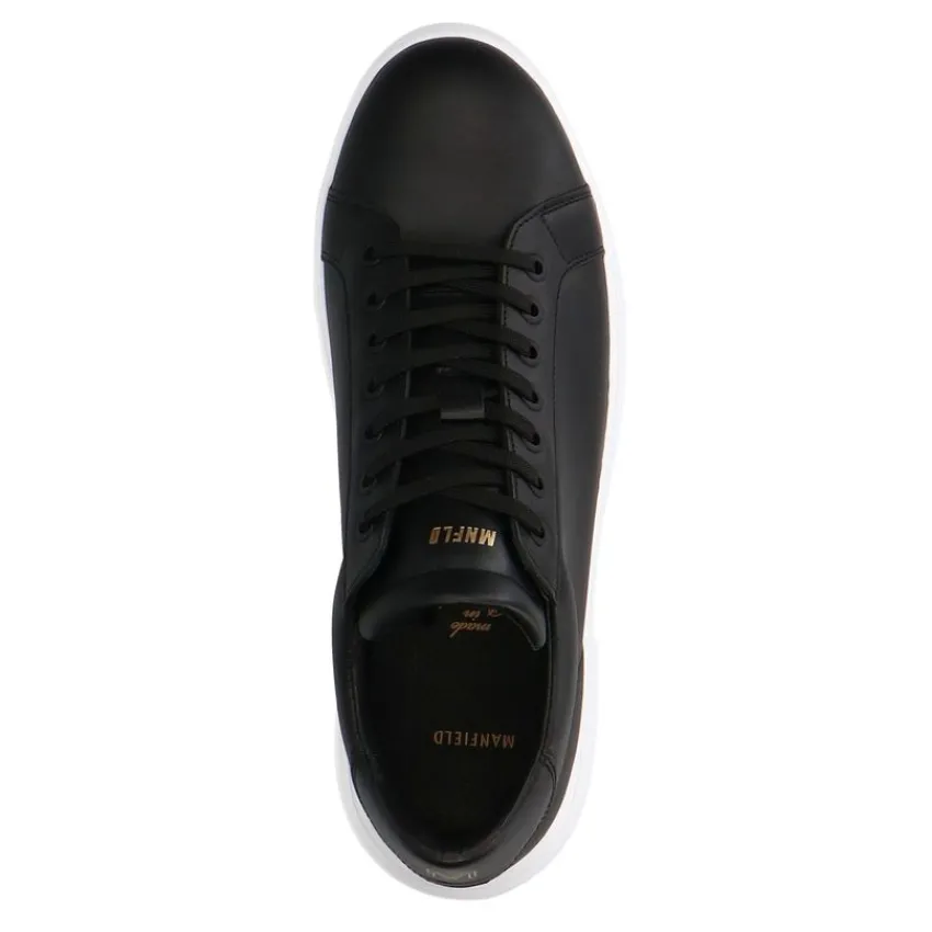 Manfield Zwarte leren sneakers^Heren Sneakers