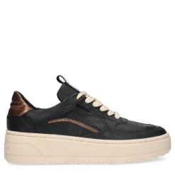 Manfield Zwarte leren sneakers^DAMES Sneakers