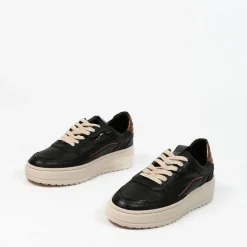 Manfield Zwarte leren sneakers^DAMES Sneakers