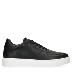 Manfield Zwarte leren sneakers^Heren Sneakers