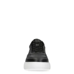 Manfield Zwarte leren sneakers^Heren Sneakers