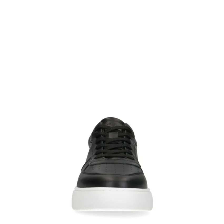 Manfield Zwarte leren sneakers^Heren Sneakers