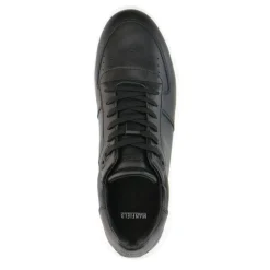 Manfield Zwarte leren sneakers^Heren Sneakers