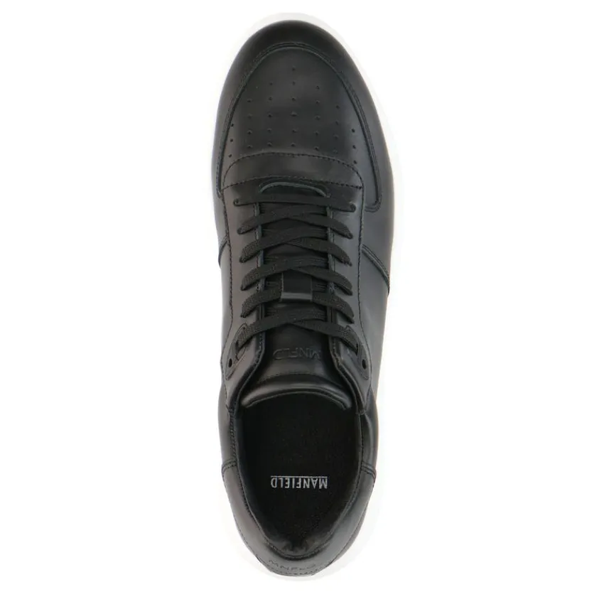 Manfield Zwarte leren sneakers^Heren Sneakers