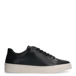 Manfield Zwarte leren sneakers^Heren Sneakers