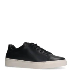 Manfield Zwarte leren sneakers^Heren Sneakers
