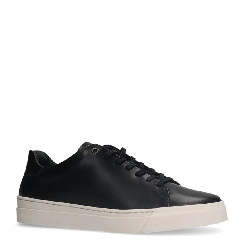 Manfield Zwarte leren sneakers^Heren Sneakers