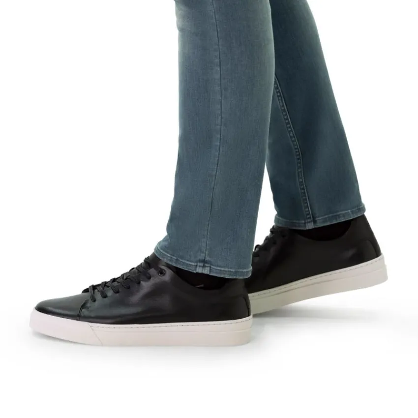 Manfield Zwarte leren sneakers^Heren Sneakers