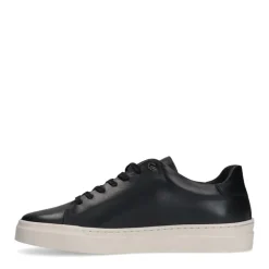 Manfield Zwarte leren sneakers^Heren Sneakers