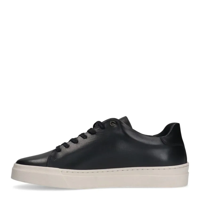 Manfield Zwarte leren sneakers^Heren Sneakers