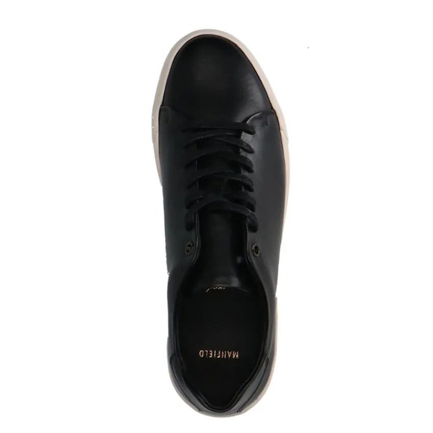 Manfield Zwarte leren sneakers^Heren Sneakers
