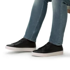 Manfield Zwarte leren sneakers^Heren Sneakers