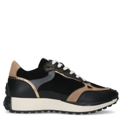 No Stress Zwarte leren sneakers met suède details^DAMES Sneakers