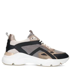 Manfield Zwarte leren sneakers met mesh details^DAMES Sneakers