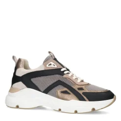 Manfield Zwarte leren sneakers met mesh details^DAMES Sneakers