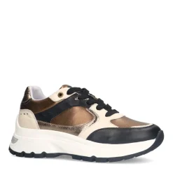 Manfield Zwarte leren sneakers met bronzen details^DAMES Sneakers