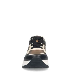 Manfield Zwarte leren sneakers met bronzen details^DAMES Sneakers