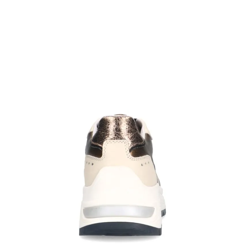 Manfield Zwarte leren sneakers met bronzen details^DAMES Sneakers