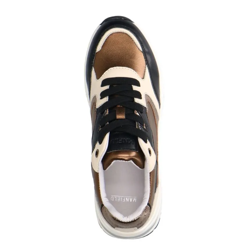 Manfield Zwarte leren sneakers met bronzen details^DAMES Sneakers