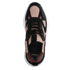 Manfield Zwarte leren sneakers met roze details^DAMES Sneakers