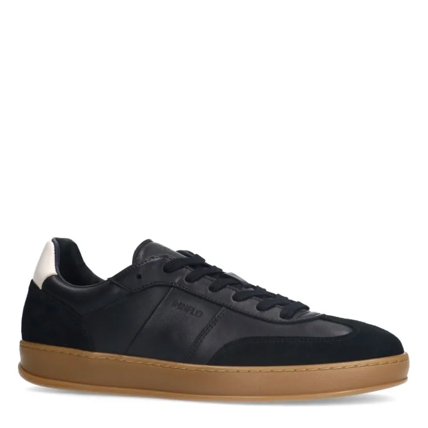 Manfield Zwarte leren sneakers met suède details^Heren Sneakers