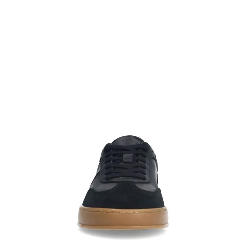 Manfield Zwarte leren sneakers met suède details^Heren Sneakers