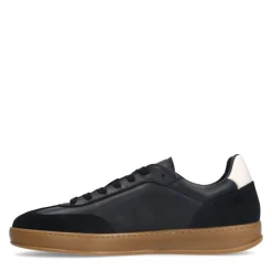 Manfield Zwarte leren sneakers met suède details^Heren Sneakers