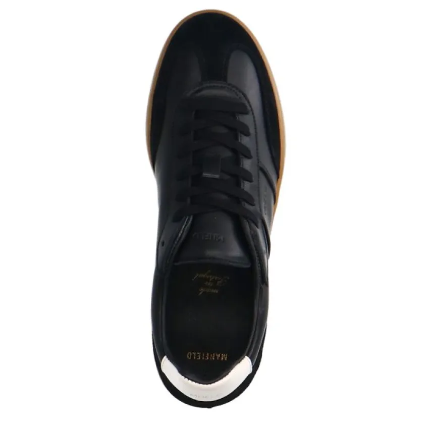 Manfield Zwarte leren sneakers met suède details^Heren Sneakers
