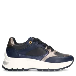 Manfield Zwarte leren sneakers met gouden details^DAMES Sneakers