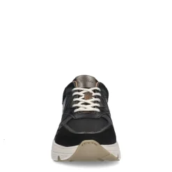 Manfield Zwarte leren sneakers met suède details^DAMES Sneakers